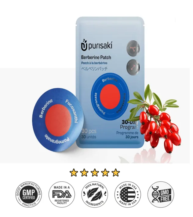Purisaki Berberine Patch pouch with berberine, fucoxanthin and pomegranate patch and natural berries